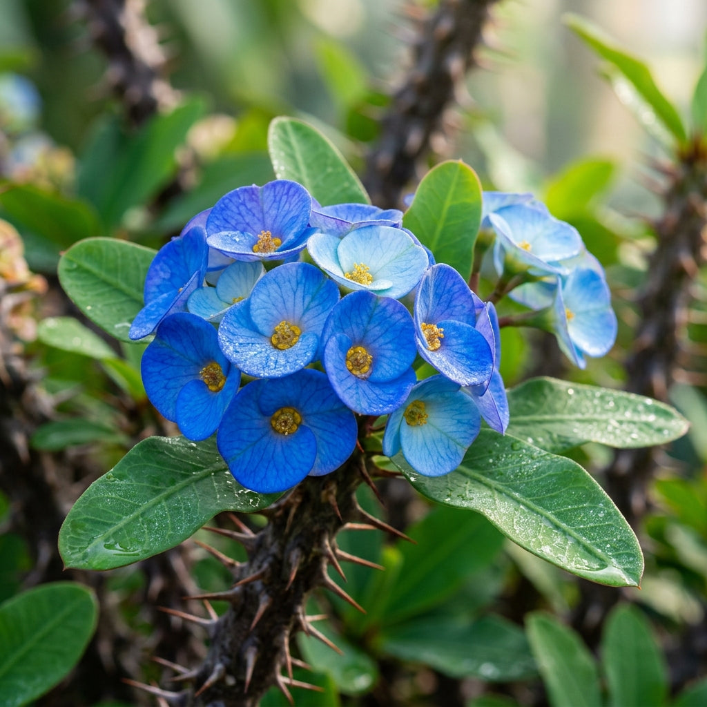 Blue Euphorbia Milii Seeds - Crown of Thorns Flower Seeds for Garden