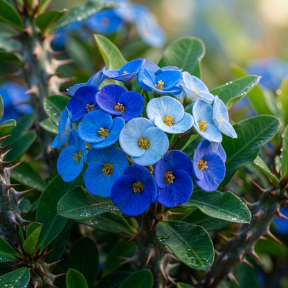 Blue Euphorbia Milii Seeds - Crown of Thorns Flower Seeds for Garden