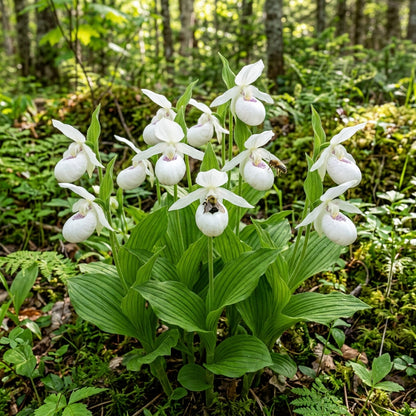 White Cypripedium Slipper Orchid Seeds for Planting