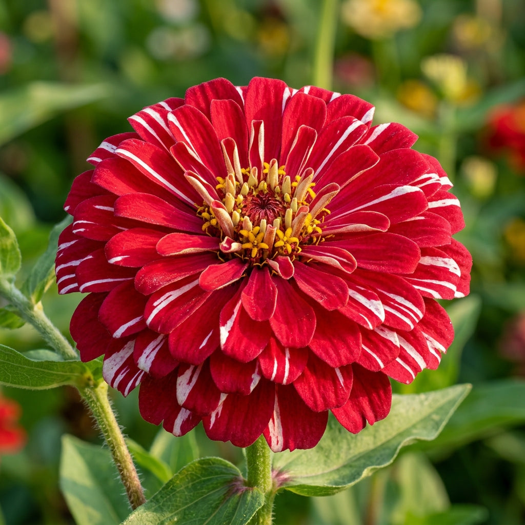 Zinnia Imported Stripe Red Seeds – Decorative Blooms