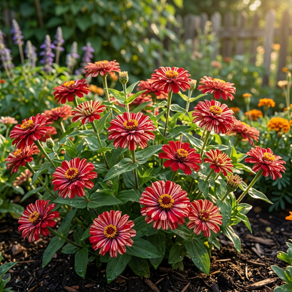 Zinnia Imported Stripe Red Seeds – Decorative Blooms