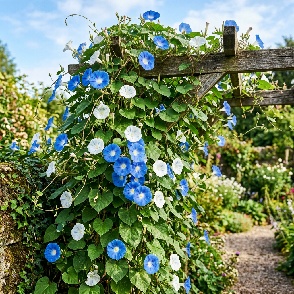 Blue White Morning Glory Seeds for Trellis & Containers